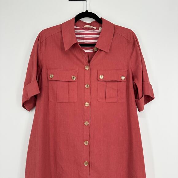 Soft Surroundings Fontana Linen Blend Button Up Midi Dress Preppy Womens PM - Picture 6 of 11